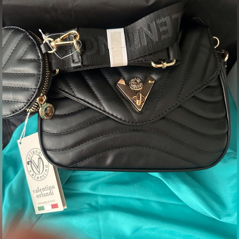 New Valentino Orlandi Black Quilted Crossbody Bag